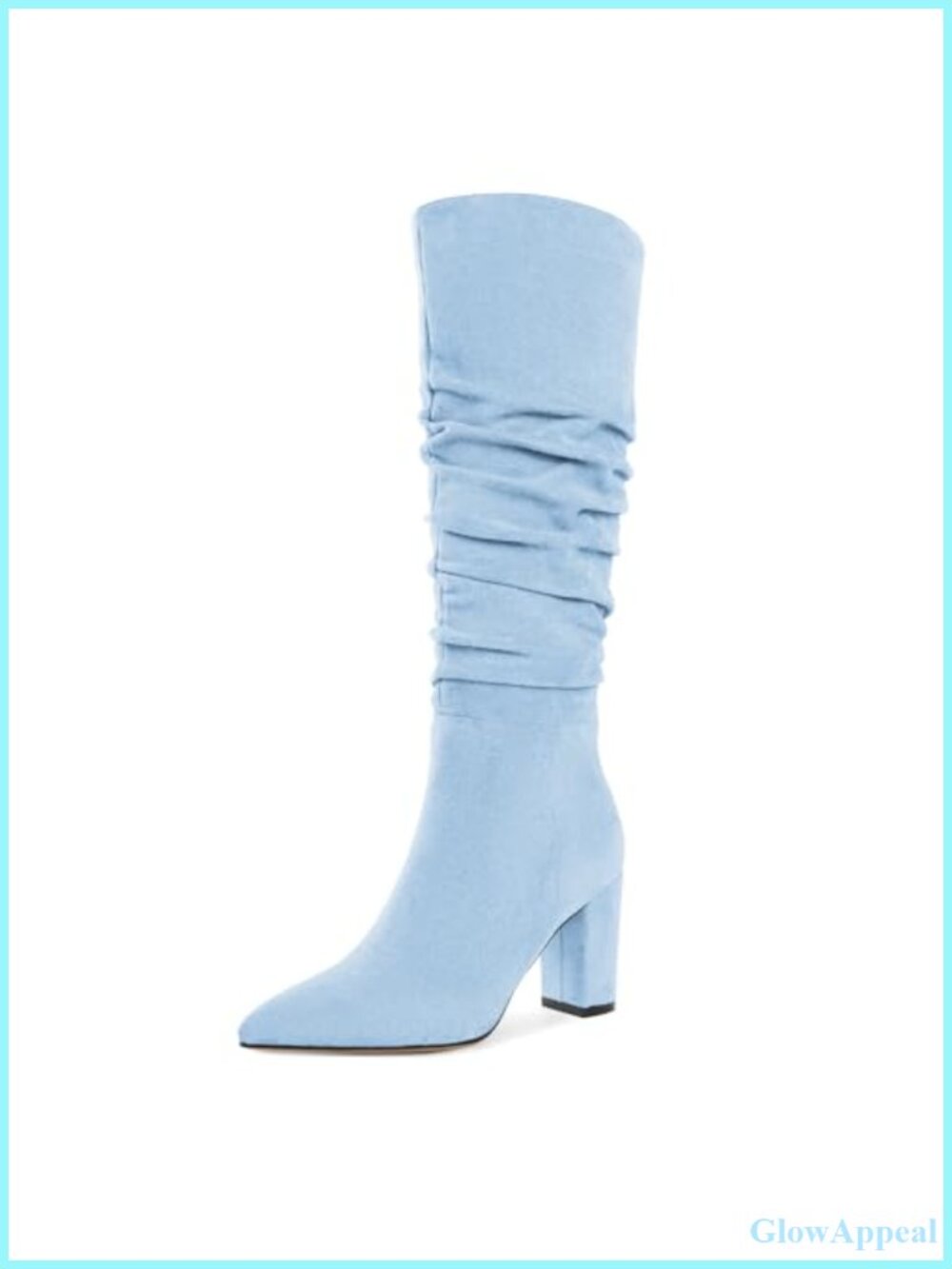 Women's Knee High Chunky Heel Suede Boots Pointed Toe Slouchy Work Boots